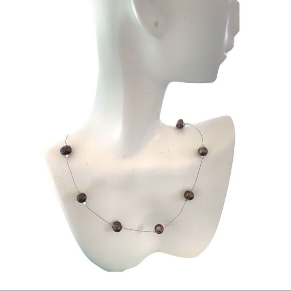 Vintage black freshwater sterling silver choker necklace 16” - Picture 1 of 4